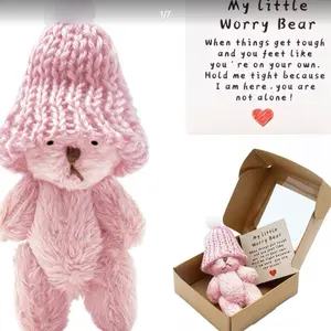 My Little Worry Bear Pink Knit Comfort Toy for Anxiety Relief #294 Soft Plush Bear with Heart Message Gift