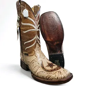 Men Hand Tooled Cowboy Boots