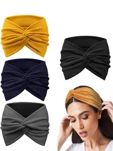 (4pcs) Solid color headband, Bohemian style, soft multi-color headband, multifunctional hair accessory for fitness, running, suitable for simple thick hair, daily clothing accessories, Elastic, Workout Headbands