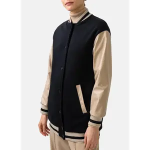 Womens Black and Beige Varsity Jacket
