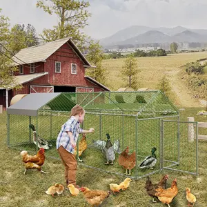 Metal Chicken Coop with Waterproof and Anti-UV Cover, Chicken Run for Yard with 3 Doors, Poultry Cage for Rabbit Duck Goose, 120 in x40 in x40 in, Silver