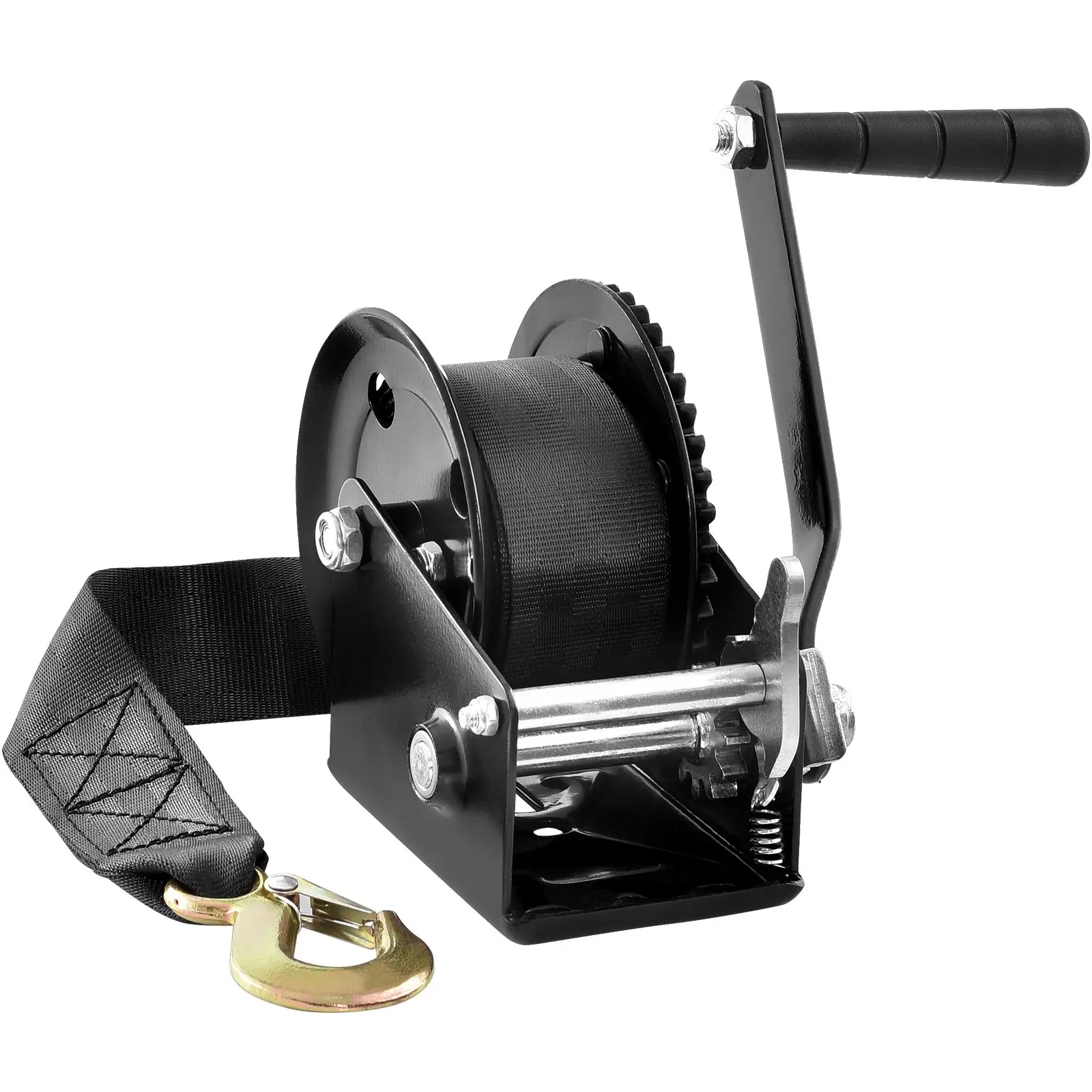 【Summerfinds】VEVOR Hand Winch, 1200 lbs Pulling Capacity, Boat Trailer Winch Heavy Duty Rope Crank with 23 ft Polyester Strap and Two-Way Ratchet, Manual Operated Hand Crank Winch for Trailer, Boat or ATV Towing Vehicle