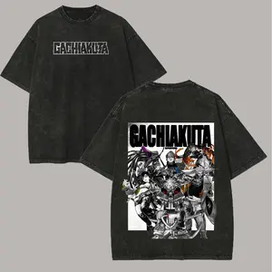Men's Gachiakuta Printed Washed Distressed T-Shirt 148 - Vintage Fitted Short-Sleeve Round Neck Casual Menswear Streetwear Unisex Festive Everyday Top