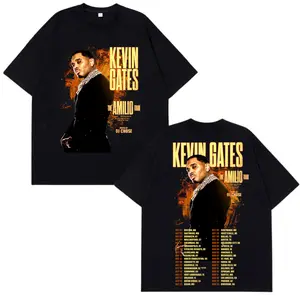 Kevin Gates the Amilio Tour Shirt Vintage  Streetwear Shirt Rap Oversized Top Unisex Crew Neck Short Sleeves Airlume Combed Cotton Blend Black T-Shirt for Men with Graphic Design
