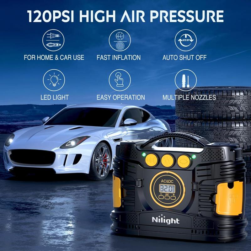 Nilight Tire Inflator Portable Air Compressor Dual Power for Car 12V DC and Home 110V AC Tire Pump w/Tire Pressure Gauge Fast Inflate Auto Shutoff Pump for Car SUV  Vehicle Tool Automotive  dealsforyoudays