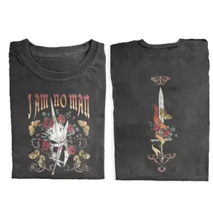 Gildan Men's Cotton Vintage Graphic T-Shirt - Short-Sleeve, Casual, All Seasons, Double-Sided "I am No Man" Graphic, Eowyn, Witch King, LOTR, The Lord of The Rings, Middle Earth, JRR Tolkien Top
