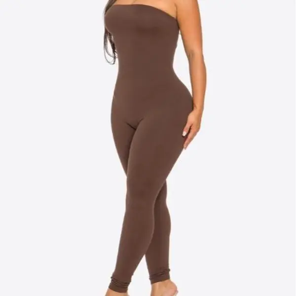 Vicky Strapless Jumpsuit Cotton Spandex Women's Wear Polyester Comfort Elastic Jumpsuit Teal Basic Minimalist Slim Fit Basic Elastic Overalls Skinny