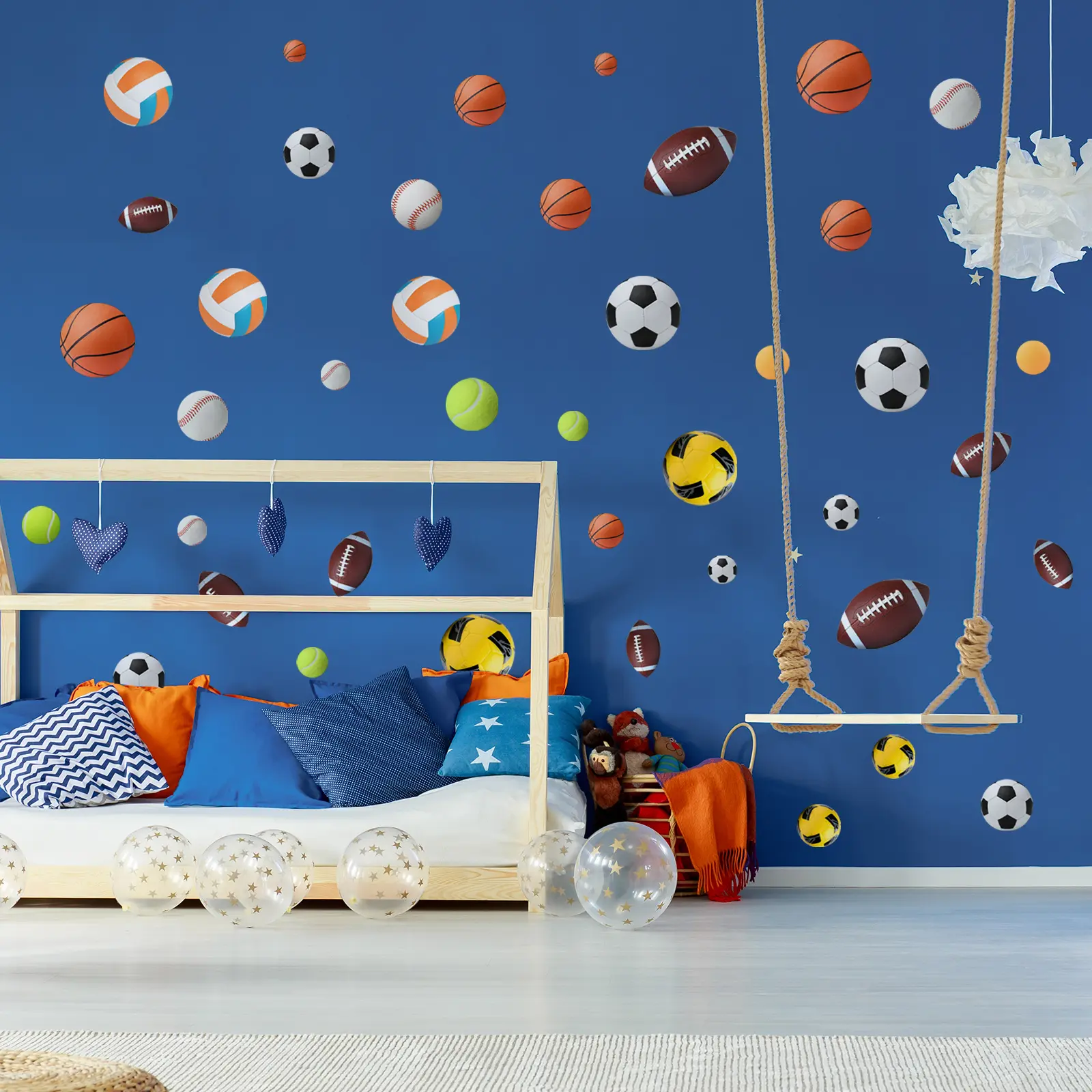 6Pcs/Set (3030cm6pcs) Dynamic Sports Ball Wall Stickers, Wall Decorations for Kids & Boys Room, Sports Theme Decals, Wall Art Stickers, Decoration Items