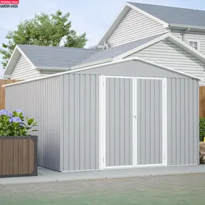 Hohuqeri 10x12 Ft Outdoor Storage Shed, Extra Large Metal Shed with Lockable Doors,  Backyard, Patio Utility, Tool Storage,robust aoxun dry sauna hinge bicycle Storage Shed Blue triple dark grey shedsale air vent double roof shed outdoor storage