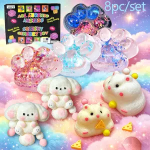 Taba Squid Toy Set, Fufu Toy Set, Squid Set Includes 4 Taba Cat Claws, 2 Big Eared Dogs, 2 Squid Hamsters, Stress Relief Toys, Mochi Squeezing Toys, Fidget Cute Things, Suitable for Girls, Boys, Children, and Adults