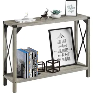 43 Inch Narrow Console Table,Movable side table modern simple living room storage rack home 2-Tier Wood Accent Sofa Table Furniture for Entryway, Living Room, Hallway, Easy Assembly (Grey, 43" X 11.8" X 30")...