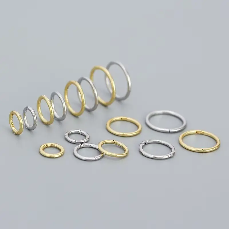 6/8/10/12mm Unisex Real S925 Sterling Silver Solid Hinged Segment Hoop Ring Sleeper Lip Nose Ear Piercing Earring