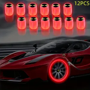 Red Fluorescent Ghost Eyes Tire Valve Caps - Pack of 12 Durable Car Wheel Protectors with Luminous Glow for Easy Installation