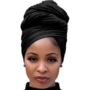 Head Wraps for Black Women Stretch Head Scarf Long African Hair Wraps Turban Headwraps Jersey Headbands 3-in-1 Design Super Soft Comfortable and Stretchy Perfect as Turban Wrap or Scarf Great Gifts for Fashion Women and Girls Postpartum Mothers