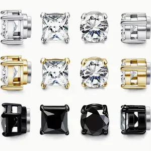 6 Pairs Stud Earrings for Men Women, Stainless Steel Unisex Earrings Set, Non-Piercing Clip on Earrings Fake Earrings Jewelry, Painless Clip on Imitation Piercings in Silvery, Golden And Black Colors, Valentine'S Day Birthday Gift