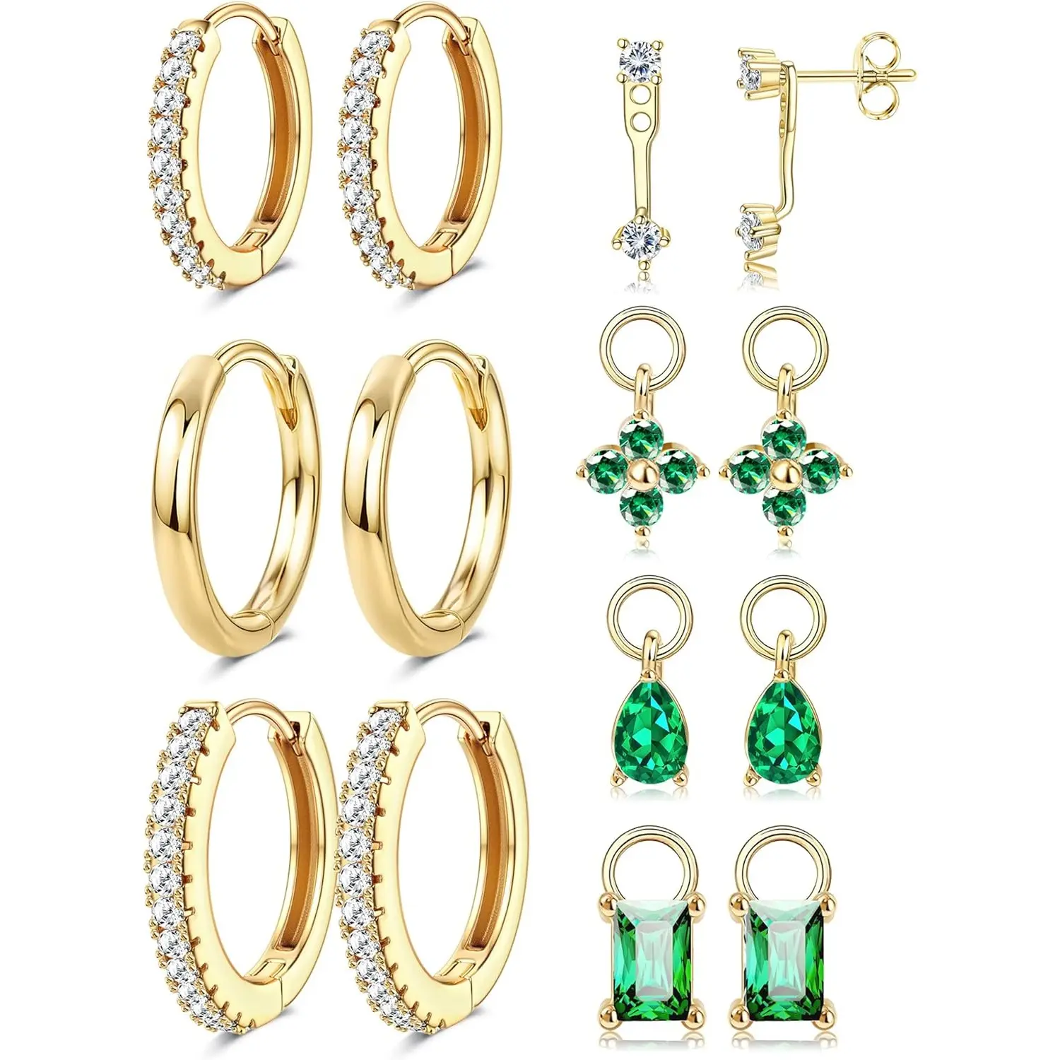 Gold Plated Earring Set for Women, Dainty 8/10/12mm Huggie Hoops with Interchangeable Celestial Charms, Hypoallergenic Tarnish Free Earring Stack for Multiple Cartilage Piercings, Plated Gold, Thanksgiving, Brass, Female, Multi-Size