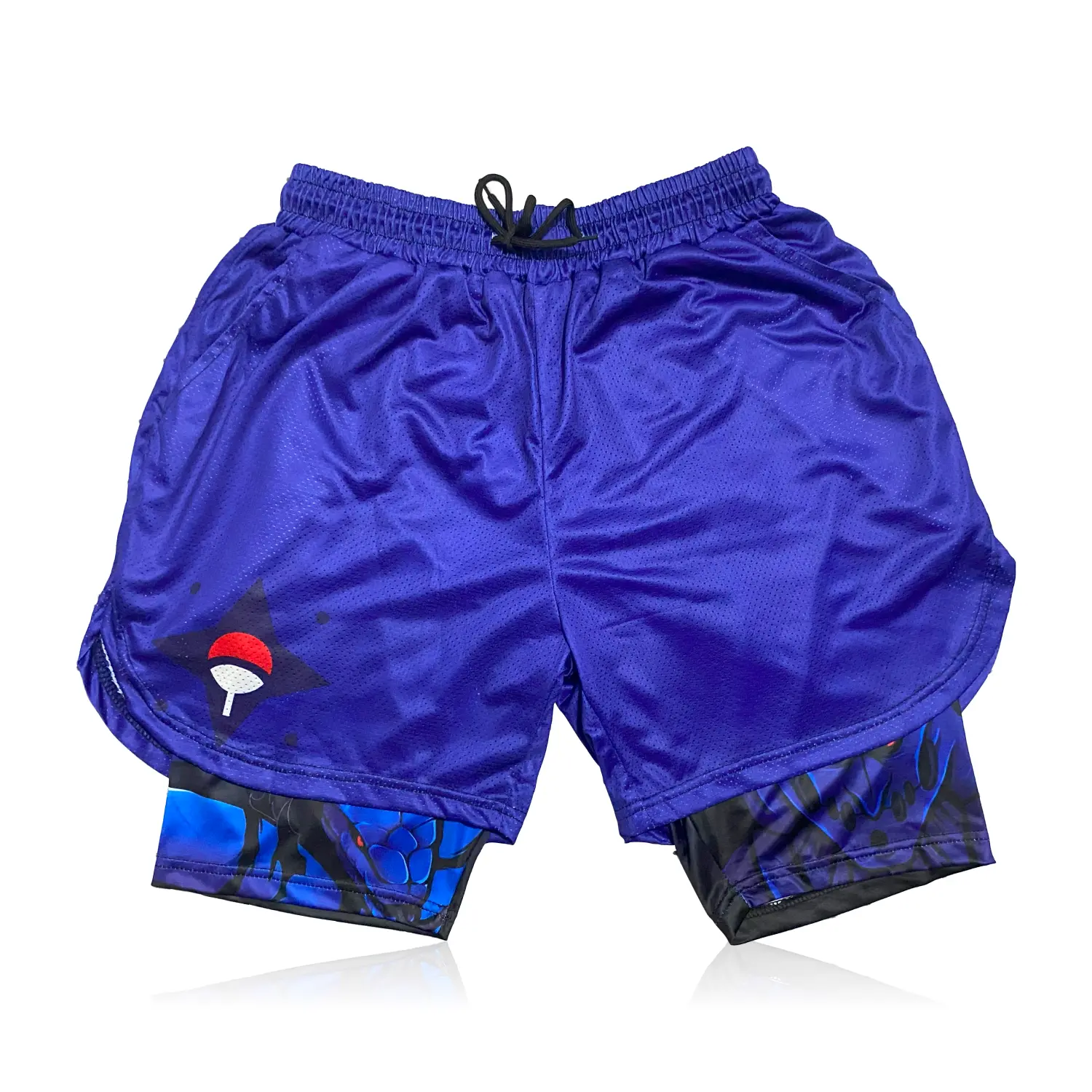 Blue Sasuke Anime Shorts Breathable Fabric Menswear Soft Compression Mesh Layer