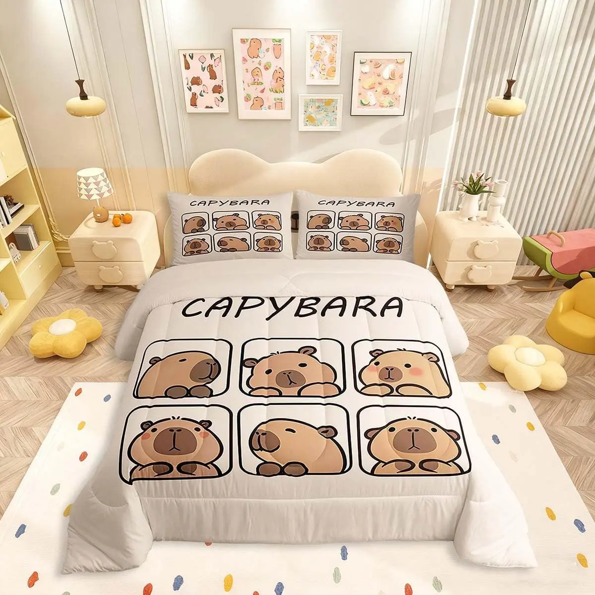Feelyou Capybara Comforter Set - Microfiber Bedding Supplies, Skin-Friendly Soft Breathable Animal Blanket, Cute Kids' Duvet, Rustic Farmhouse Bedroom Decor for Capybara Lovers, Nursery Warm Blanket, Animal Blankets