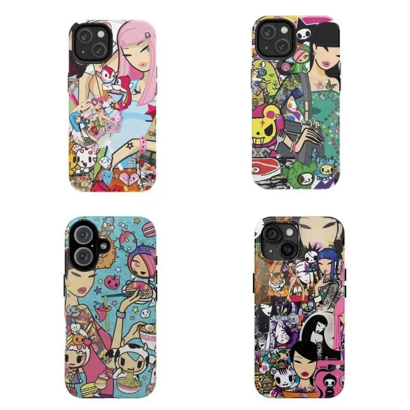 Tokidoki Colorful Doodle Phone Case, Cute Y2K Cartoon Aesthetic Tough Shockproof Cover, Trendy Gift for Women, Compatible with iPhone 11-17 Pro Max/Plus and Samsung Galaxy S23-25