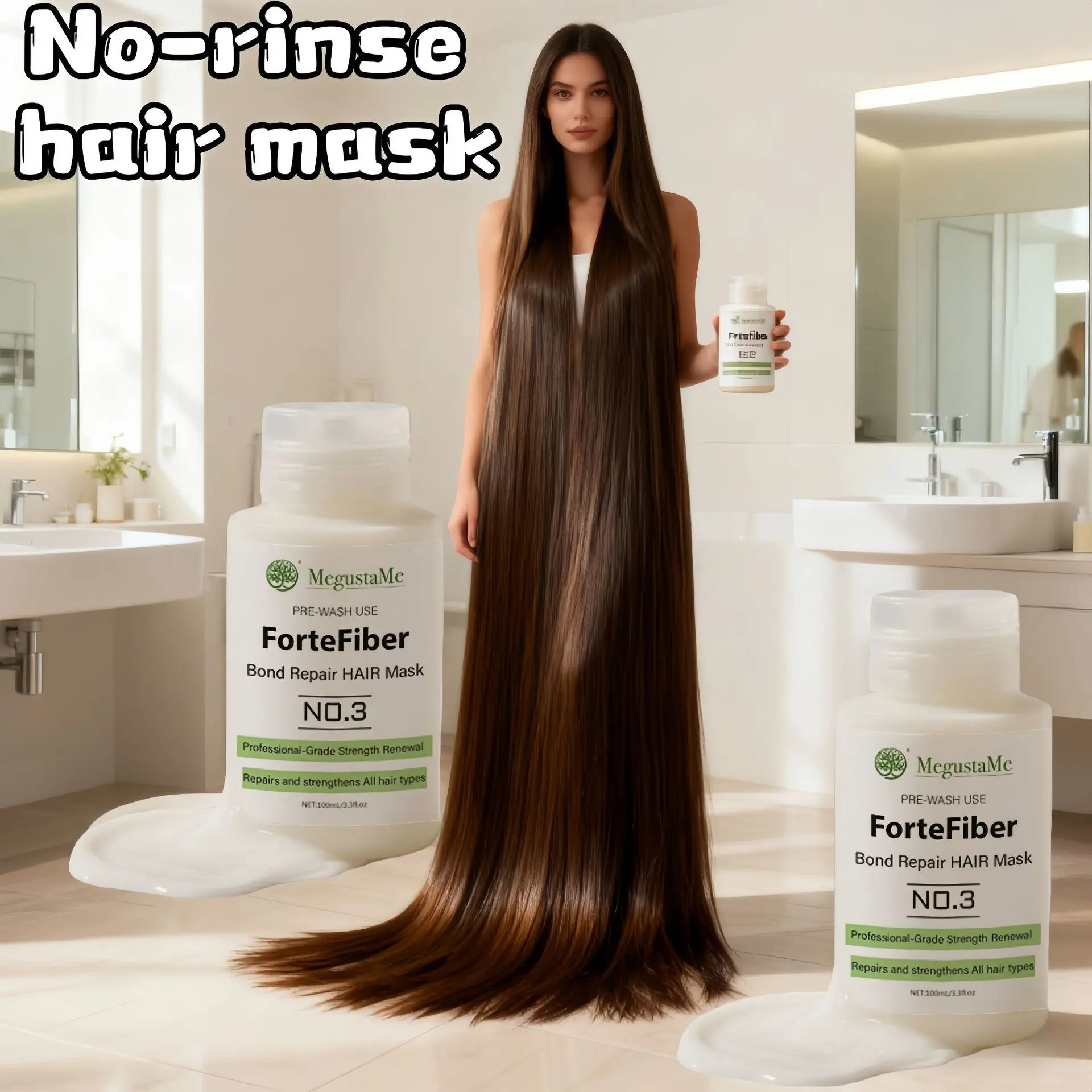 MegustaMe Anti-Frizz Hydrating Hair Mask - Haircare Moisturizer with Ginseng Extract, No-Rinse Formula to Repair, Tame Frizz, Lock in Moisture for Silky Shiny Hair, Hair Glow