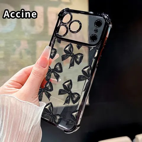 Bow - tie Pattern Four Corner Anti-Fall Phone Case Transparent Electroplated Protective Cover for iPhone 17 16 Pro Max 15 Plus 14 13 12 11 E Air