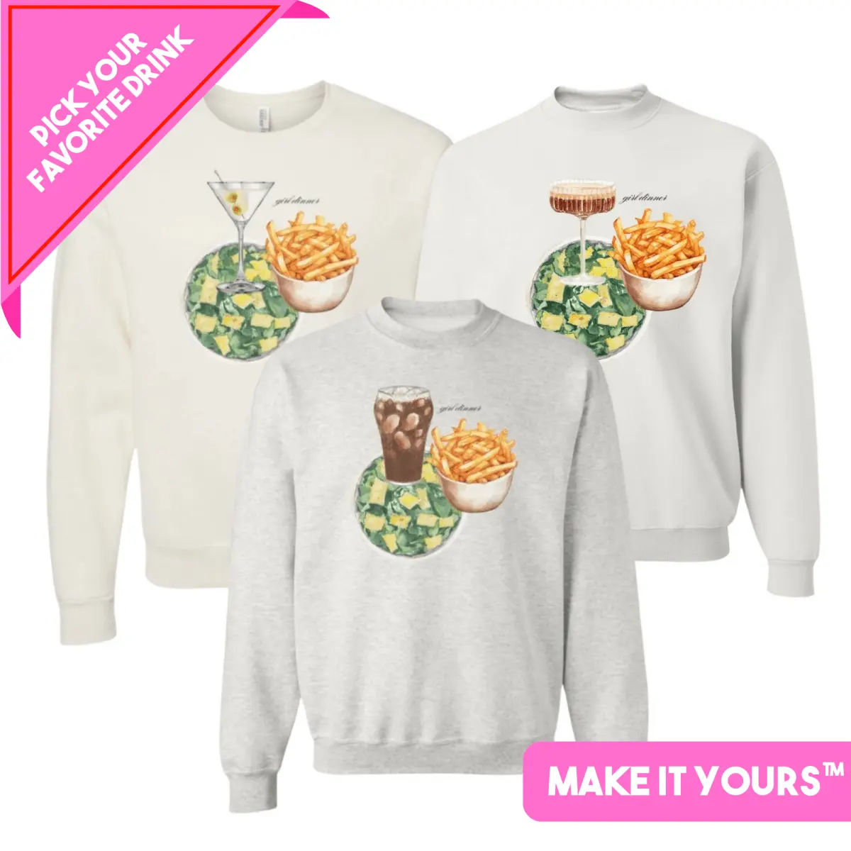Women's Graphic Sweatshirt, Cute 'Girl Dinner' Casual Long Sleeve Crewneck Pullover for Jeans & Leggings