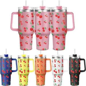 Cherry Pattern Vacuum Insulated Tumbler with Lid, 40oz Stainless Steel Water Bottle, Drinking Cup for Home Office School, Gift for Dad Son Women Mom Sisters Teacher Coworker Friend Brother, Drinkware