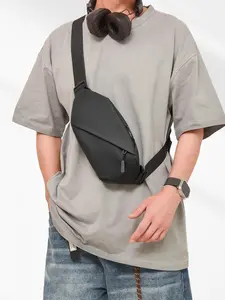 1pc Men's slanted shoulder chest bag, solid color waist bag, Casual waist bag, Zipper bum bag, Zipper fanny pack, Zipper belt bag, zipper closure, suitable for students, campus, work, commuting, shopping
