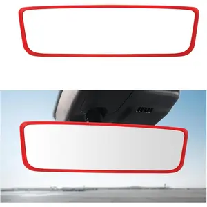 Rear View Mirror Protector Frame, Silicone Automotive Interior Rearview Mirror Cover for Women Girls, Mirror Edge Protective Cover Compatible with Model 3 Y, Car Accessories (Red)