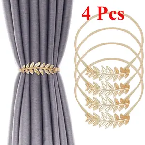 4 Pcs Curtain Tiebacks Aluminum Alloy Spring Design Curtain Holdback Leaf Carving Design Curtain Ties for Drapes Curtain Ties Backs Curtain Modern Style Curtain Holdback Decor