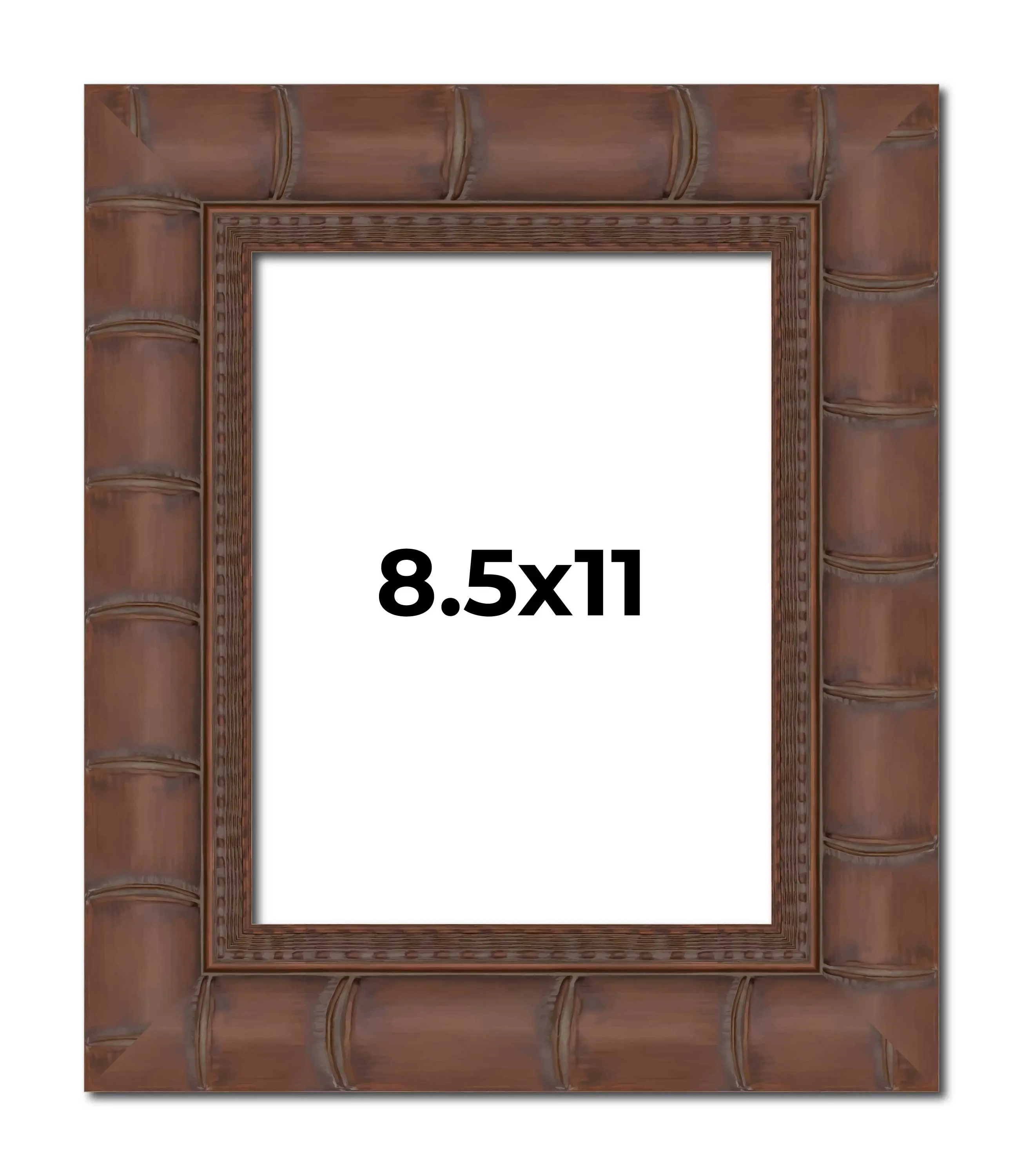 8.5x11 Brown Wide Bamboo Picture Frame - UV Acrylic, Foam Board Backing, Hanging Hardware