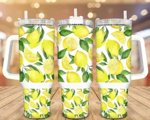 Lemon Print 40oz Tumbler – Stainless Steel Drinkware, Summer Cup