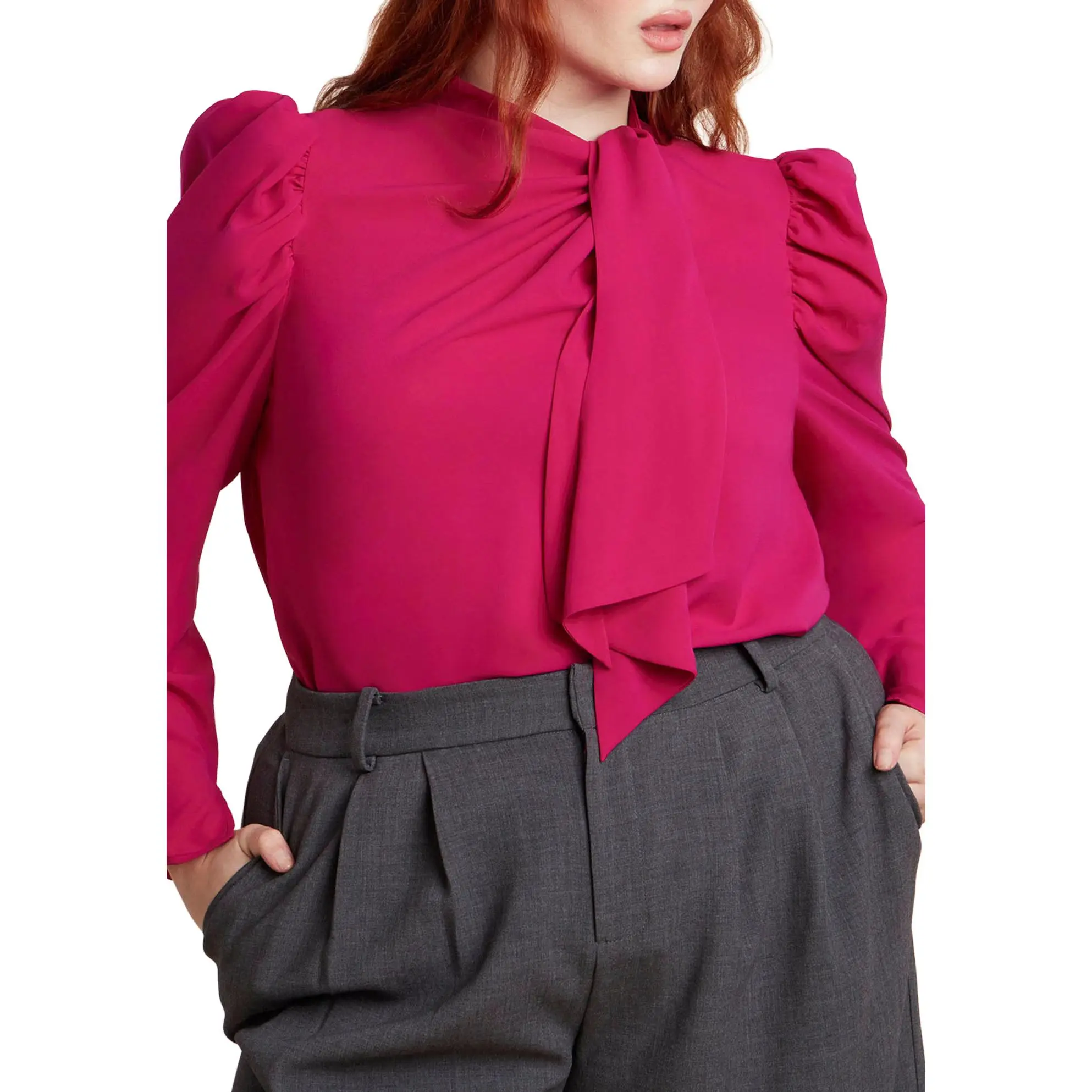 ELOQUII Women's Plus Size Drape Front Blouse