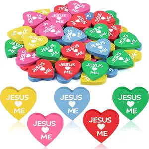 50 pcs “Jesus Loves Me” Christian erasers, 1.5-inch colorful heart pencil erasers, inspirational religious church rewards gifts, supplies for Vacation Bible School (VBS), Sunday school, holiday parties, party favors