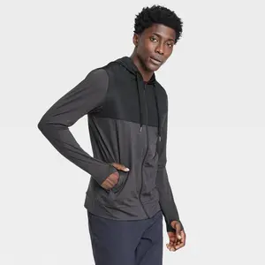 Men's Soft Stretch Hooded Full Zip Top - All In Motion Heathered Black S