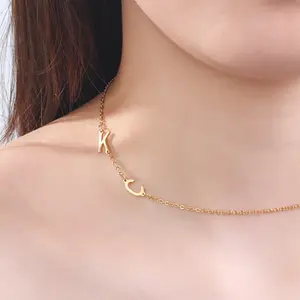 Cazador Custom Sideways 26 Initial Letter Necklaces For Women Jewelry Stainless Steel A-Z Alphabet Personalized Necklace Gift