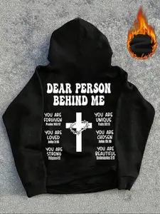 TikTok Trending Christian-Themed Encouragement Hoodie, Graphic Hoodies, Black Style with "Dear Person Behind Me" Slogan, Thorned Cross & Bible Verse Graphic Print, Ideal for Faith-Inspired Outfits During TikTok Shop Black Friday Sales and ChristmasGift