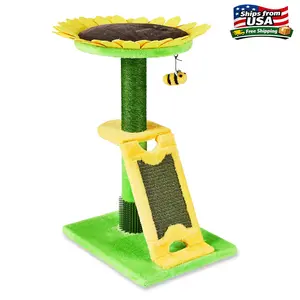 VL 2-Level 24" Sunflower Sisal Cat Scratching Post & Perch, Green & Yellow