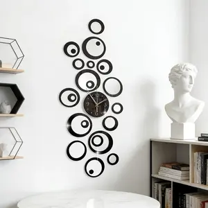 72PC, Black hollow circular acrylic mirror wall sticker, suitable for home decoration, living room, bathroom, bedroom background wall decoration, home decoration lintel decoration, DIY detachable wall sticker, Decorative wall sticker, Wall Art Stickers