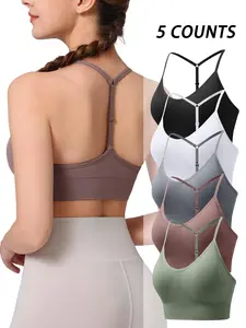 Women's Solid Color Sports Bra, Strappy Sports Bra, Adjustable Strap Y Back Design Bra, Breathable Comfortable Sports Bra for Yoga Gym Workout, Yoga Clothes