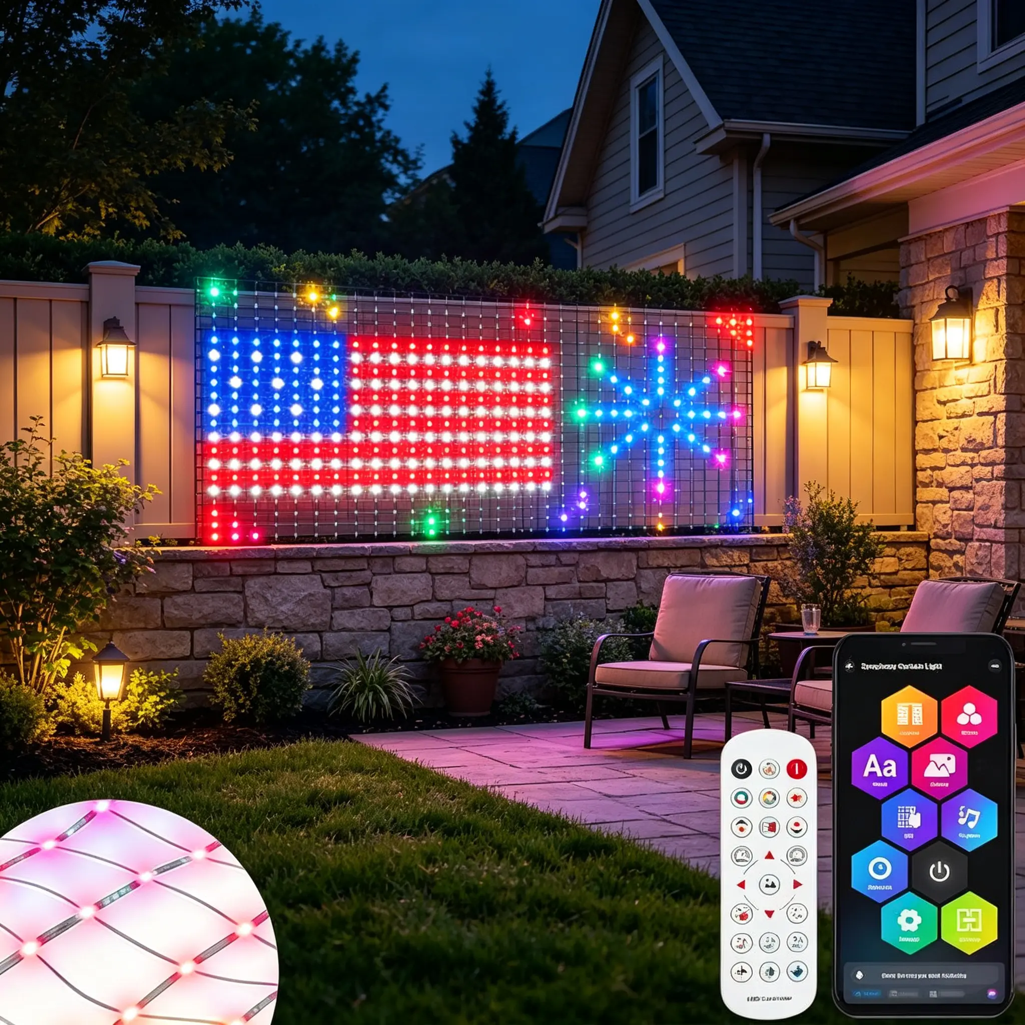 600LED Smart Net Lights — 4x10ft Mesh Curtain Lights with App & Remote, Music Sync, IP65 Waterproof, DIY Color Modes for Outdoor Patio, Garden, Bushes, Fence, Party Decorations