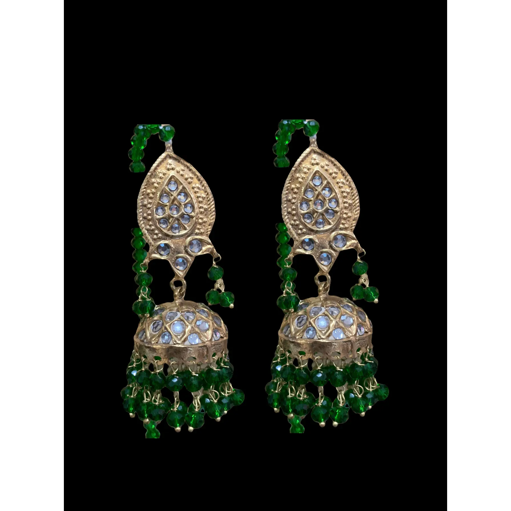 DER152 Hiba kundan jhumka in green beads(READY TO SHIP)