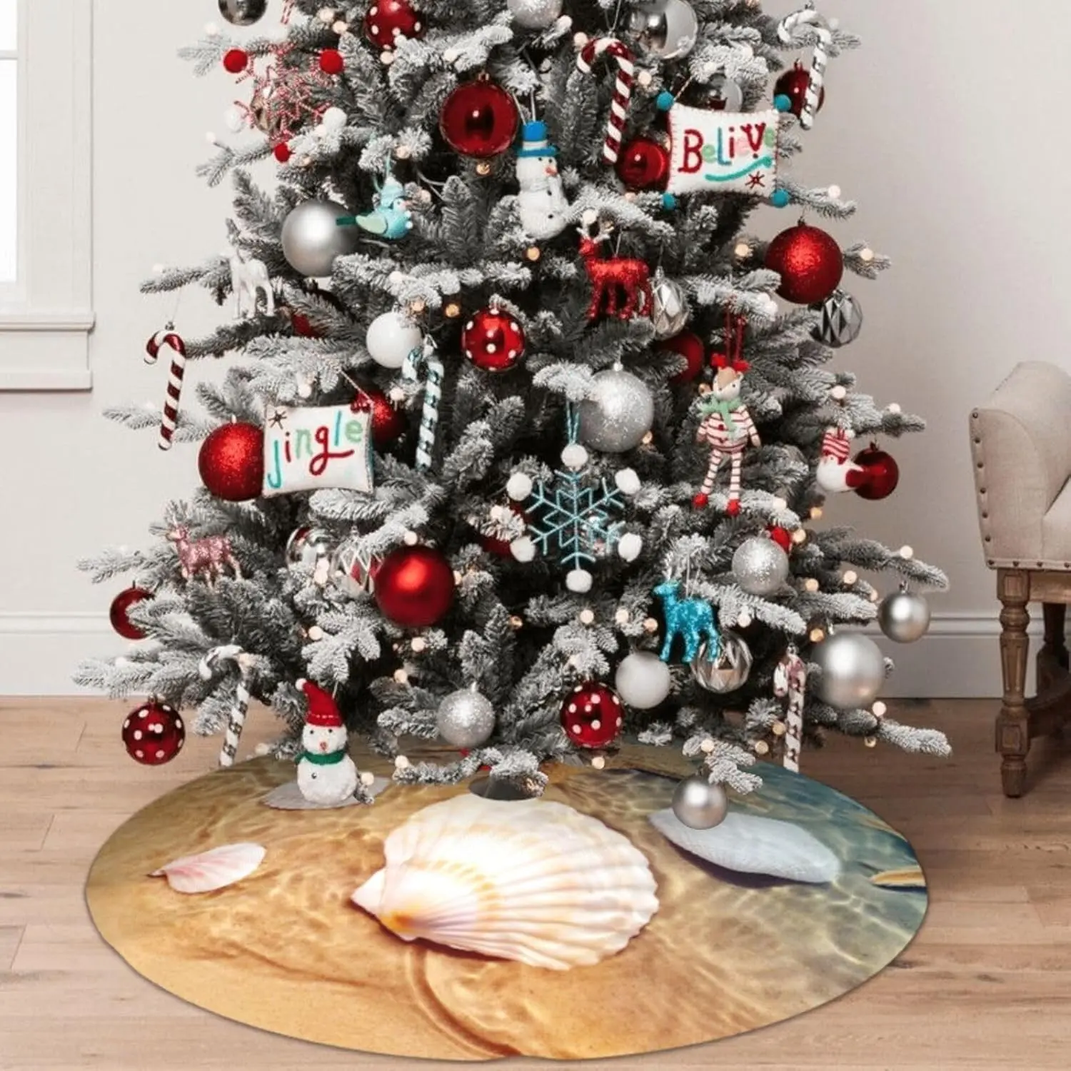 Tropical Beachy Nautical Summer Starfish Seashell Shell Beach Themed Sea 36 Inch Christmas Tree Skirt Round Winter Snow Suitable for Christmas Xmas Halloween Holiday Party Decor Decoration Occasion Tropical Beachy Nautical Summer Starfish Seashell Shell Beach Themed Sea 36 Inch Christmas Tree Skirt Round Winter Snow Suitable for Christmas Xmas Halloween Holiday Party Decor Decoration Occasion