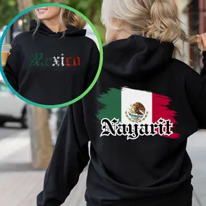 Mexico States Design Black Hoodie, Sueter Con Nombre de Estados de Mexico.