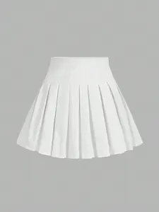 Chic Women Skirts Knitted Pleated Skort – Casual Solid Color with Side Zipper, Cute College Style for Leisure & Daily Outfits