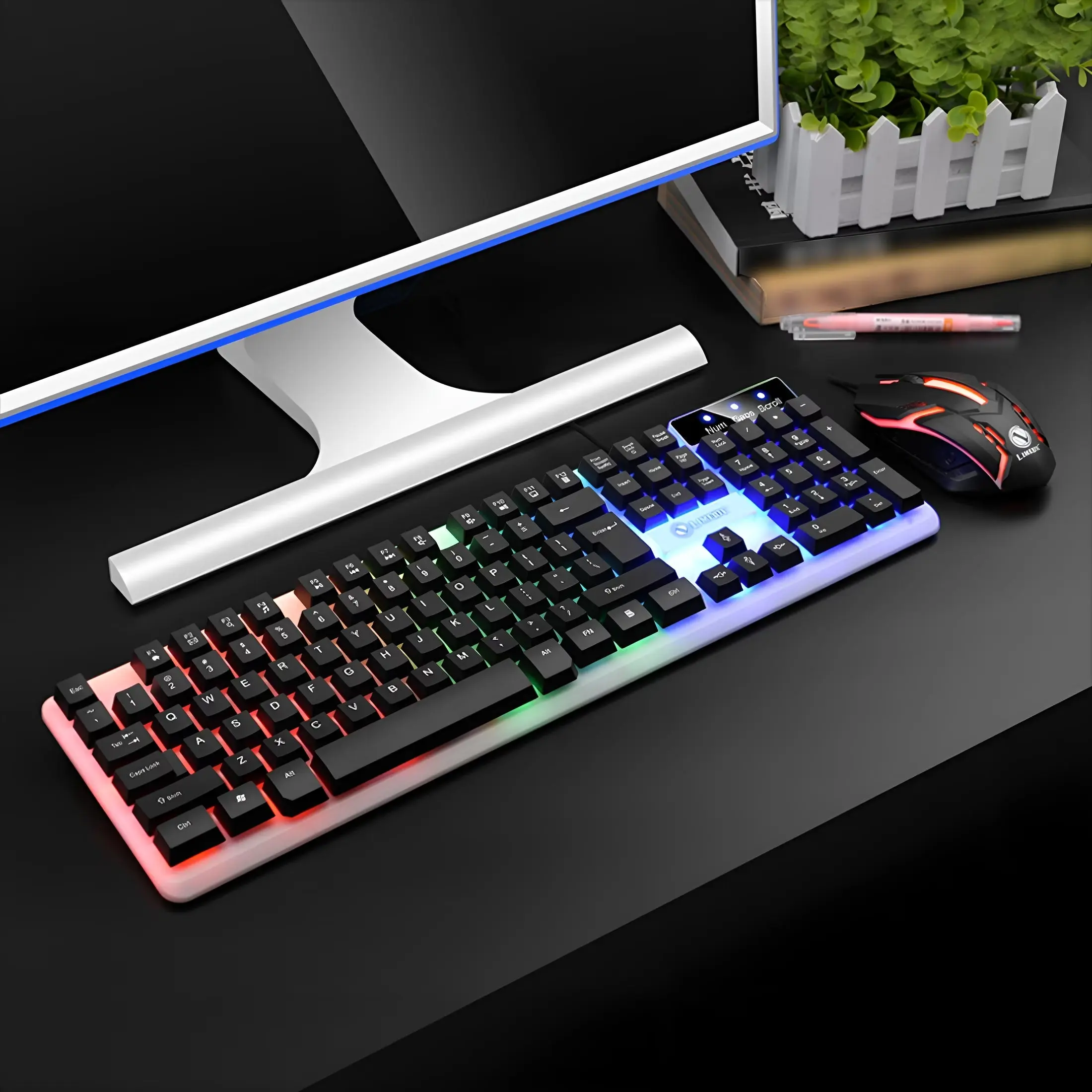 Wireless Gaming Keyboard & Mouse Combo – Luminous Backlit, 104-Key Mechanical Feel
