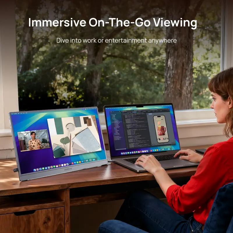 ARZOPA Portable Monitor 16.1"/17.3" FHD 1080P 60Hz/144Hz Laptop Screen Extender for PC Mac Xbox Switch PS5 iPhone IPS Display Computer Display HDR External Screen Game Workfromhome 4