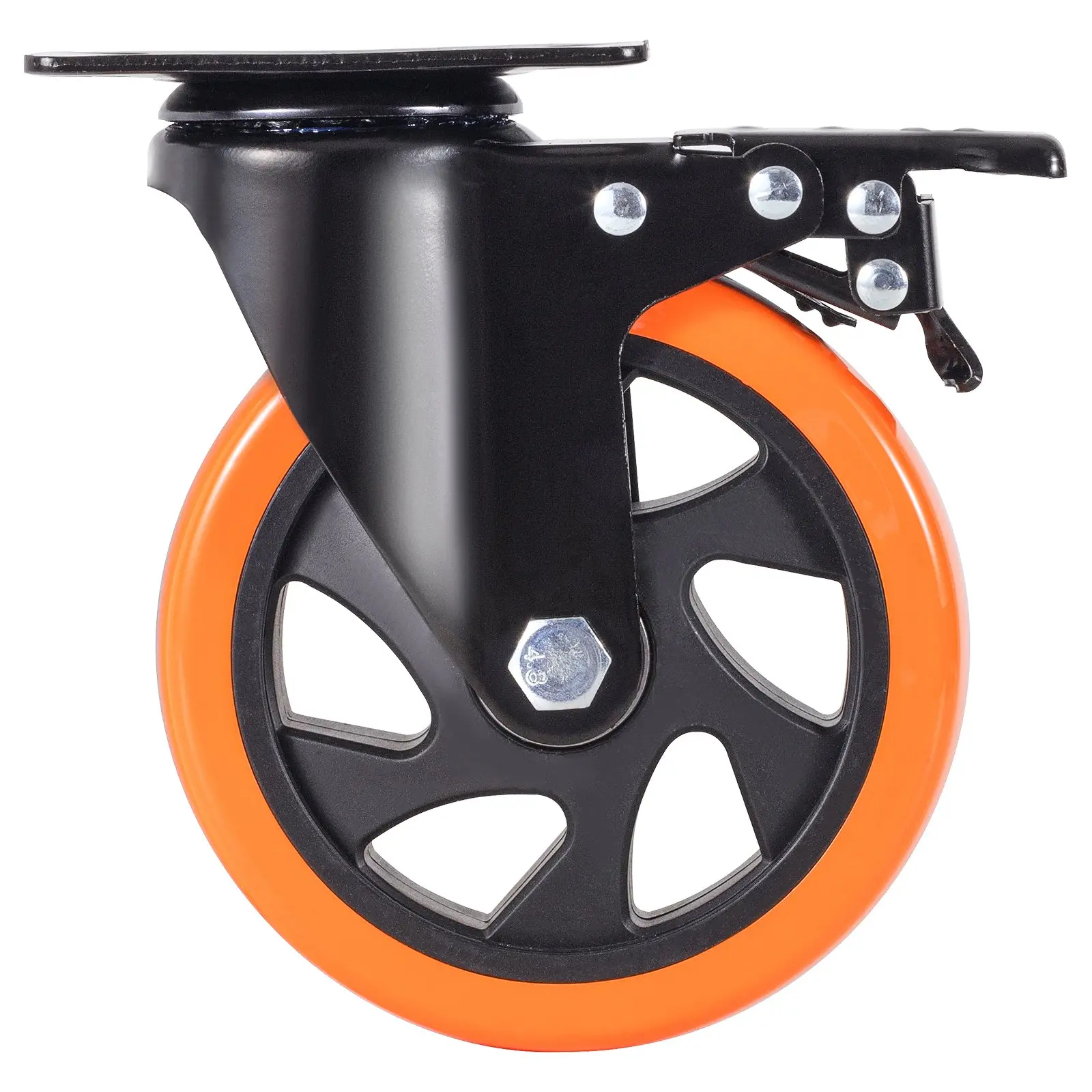VEVOR 5 in Swivel Plate Casters (Set of 4) - Heavy Duty Workbench Casters, 450 lbs per Wheel Load, Non-Marking No-Noise PVC Wheels, A/B Brakes, Multi-Surface Compatibility, cc-pbjl-5 Mount Kit Included, 6.10x2.51x6.10 in, Ideal for Factories & Furniture