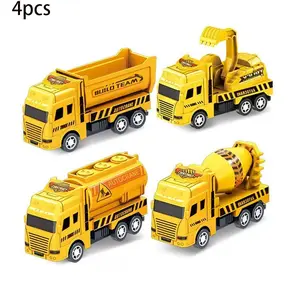 Set of 4 Mini Construction Vehicles, Excavator, Mixer Truck, Roller, Driller, Shovel Set, Essential Creative Decor for Engineering Enthusiasts, Vehicle Playset