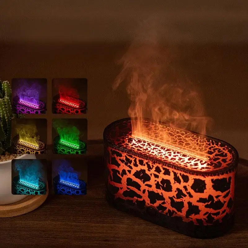 Creative Crack Pattern Aromatherapy Diffuser, LED Color Changing Simulation Flame Aromatherapy Diffuser, Cold Fog Humidifier, Suitable for Home Bedroo